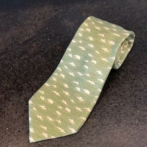 Hermes Green Tie with White Cloud Pattern